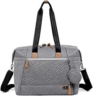 Bolso Cambiador para Bebé, Bolsos de Pañales Tamaño Grande Dikaslon para Mamá y Papá, Bolso de Mano Elegante para Viaje con Porta Chupete y Cambiador（Gris）