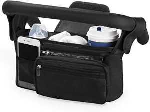 Bolso Carrito Universal, Bolso Silla Paseo Bebe, Momcozy Bolsos Organizador Carro para con 2 Sujetavasos Portavasos Aislados, Correa para el Hombro y Espacio de Almacenamiento Grande, Negro
