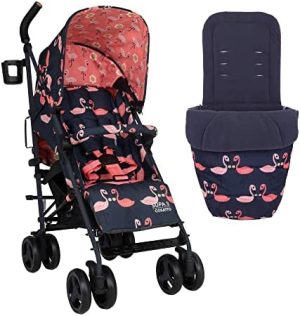 COSATTO Supa 3 - Silla de paseo ligera, apta desde el nacimiento hasta los 25 kg, Plegado compacto, cesta grande y saco incluido, Estampado Pretty Flamingo