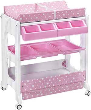 COSTWAY Cambiador de Pañales Estante para Bebé Organizador Cambiador Vestidor Bañera con Bandeja (Rosa)