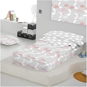 COTTON ARTean Saco nordico con Relleno Lunitas Rosa para Cama 90 x 190/200 + 1 Funda de Almohada. Saco Unido a la Bajera con Cremallera. con Relleno nórdico.