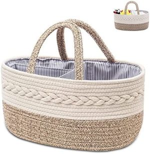 Caja multifuncional de pañales para bebés, bolsa portátil de pañales al aire libre, bolsa de cuerda de algodón, cesta de almacenamiento de pañales para bebés (Small, Yellow)