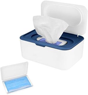 Caja para Toallitas Húmedas, Dispensador de Toallitas Humedas de Pañal Caja, Caja de Pañuelos Húmedos, Caja de Servilletas con Tapa para Tejidos de Bebé, con Caja Almacenamiento Máscara (azul)