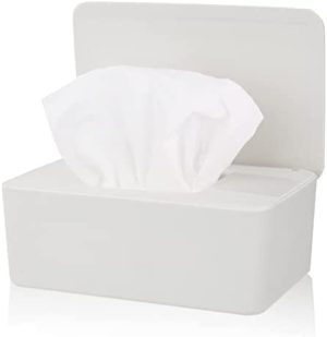 Caja para Toallitas Húmedas, Porta Toallitas Bebe Dispensador con Tapa Sello, Caja de Pañuelos Servilletas Prueba de Polvo para Escritorio Hogar Oficina Coche, Blanco