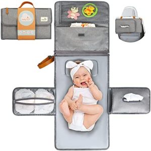 Cambiador bebé portátil XL. El cambiador de pañales es un bolso desmontable con 6 bolsillos como neceser para artículos de bebé. Cambiador plegable impermeable ideal como regalo para recién nacido