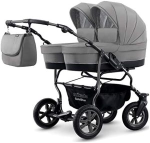 Carro gemelar 3 piezas. Capazos+sillas+portabebes+accesorios. Duet BBtwin trio. Gris