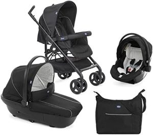 Chicco Trío Sprint - Sistema de paseo y viaje 3 en 1, capazo/carrito/coche, color negro