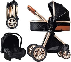 Cochecito para Bebés Carro Recién Nacido, Silla de Paseo de Bebe 3 en 1 Carrito Bebe Carruguero Plegable Lujo Coche Bebe Cochecito Bebe Plegable Ligero con Mosquitero (Color : Nero)