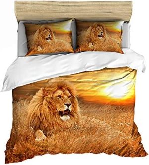 Conjuntos De Funda Nórdica Mundo Animal Funda De Edredón Suave 80% Microfibra + 20% Juego De Cama De Algodón con Cierre De Cremallera (León 3,(150x200cm)-Cama de 90)