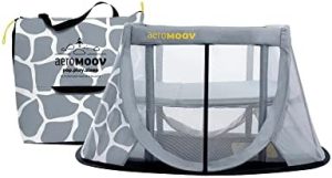 Cuna de Viaje Aeromoov para bebé plegable e instantánea con colchón configurable a dos alturas y bolsa de transporte (color Jirafa gris, Edición Limitada)