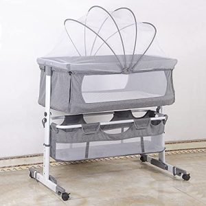 Cuna de Viaje para Cama de Matrimonio, Altura Ajustable, Pared Lateral Plegable, Ruedas de Transporte, con Accesorios, sábana de algodón, para recién Nacido, 0-9 kg, hasta 6 Meses