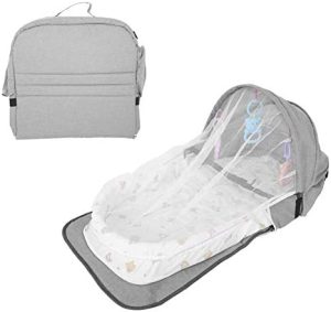 Cuna de viaje para cama de bebé, 4 en 1, cama portátil para niños pequeños, cuna con mosquitera, cuna plegable para bebés, cesta para dormir con juguetes para bebés recién nacidos(Gris)