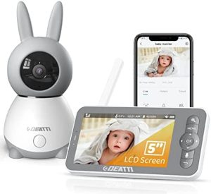DEATTI Vigilabebes con Camara, 1080P Camara Vigilancia Bebe, Baby Monitor de 5", 4X Zoom, Visión Nocturna, Comunicación Bidireccional, Modo VOX, Nanas, Sensor Temp, Control de Aplicaciones Móviles