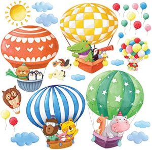 DECOWALL DS-8006 Globos Aerostáticos de Animales Vinilo Pegatinas Decorativas Adhesiva Pared Dormitorio Salón Guardería Habitación Infantiles Niños Bebés (Pequeña)