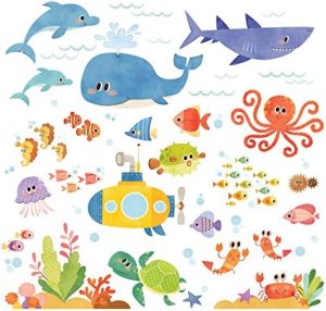 DECOWALL DS-8009 Aventura en el Mar Vinilo Pegatinas Decorativas Adhesiva Pared Dormitorio Salón Guardería Habitación Infantiles Niños Bebés (Pequeña)