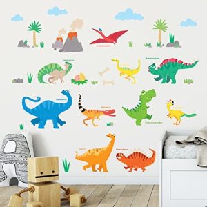 DECOWALL DS-8032 Dinosaurio Colorido Vinilo Pegatinas Decorativas Adhesiva Pared Dormitorio Salón Guardería Habitación Infantiles Niños Bebés (Pequeña) (English Ver.)