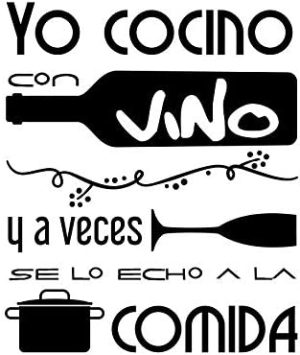 Docliick® Vinilos de pared decorativo con frase decorativa "YO COCINO CON VINO Y." Pegatinas decorativas pared. Decoración casa Docliick DC-19134 (Vinilo de corte, 30x20cm)