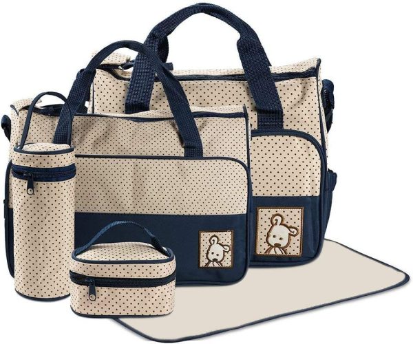 FREESOO Set 5 kits Bolsa de Mama Para Bebe Biberon Bolso Cambiador de Pañales Bolsillo Maternal Bebé para Carro Carrito Biberón Colchoneta Comida Pañal con Gran Capacidad