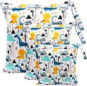 Fenfang Bolsa Pañales Bebe, 3 PCS Reutilizable Wetbag, Impermeable Lavable con 2 Cremallera para Mamá de Bebé, Transpirable Organizador de Maquillaje de Colgar, Viajes, Playa, Piscina, Gym (Azul)