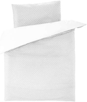 Fillikid - Funda Nórdica 100x135 cm y Funda Almohada 40x60 cm - Funda Nordica Cuna 70x140, Ropa de Cama 100% algodón, Certificado ÖkoTex- Gris/Lunares Blancos