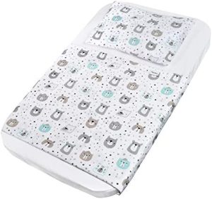 FlyIdeas Juego de Sabanas para Capazo de Bebe Conjunto 3 Pcs 75x35 cm Carro y Cochecito | 1 Sabana Bajera Ajustable 1 Sabana Encimera y 1 Funda Almohada - 100% Algodon Cert
