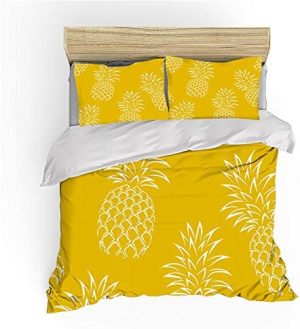 Funda Nórdica De Algodón 100%, Juego De Cama Doble Para Niños Con Piña, Juego De Funda De Edredón Estampado, Juego De Cama Blanco Y Azul Para Todas Las Estaciones (Piña 03,135 x 200 cm (Cama 80/90))
