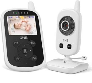 GHB Baby Monitor Videocámara Pantalla 2.4", 950 mAh Batería, Comunicación bidireccional, VOX Visión Nocturna Visión Monitoreo Temperatura,Nanas