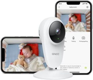 GNCC 2k Camara Vigilancia Bebe, Vigilabebes con Vision Nocturna, Monitoreo Remoto de Aplicaciones, Audio bidireccional, Funciona con Alexa y Google Assistant, SD y Almacenamiento en la Nube, C1Pro