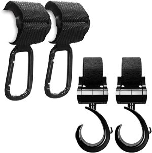 Ganchos Carrito Bebé, 4 Piezas de Gancho Para Colgar Cochecito, gancho carrito bebe,pinzas para cochecito de bebe, Mantas Para Colgar Cartera Bolso, X-large, Universal, negro