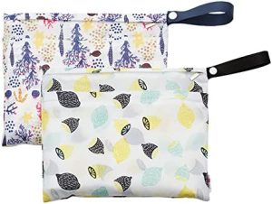 Greyoe Bolsa Pañales Impermeable, [2 pcs] Porta Pañales, Bolsa Impermeable Bañador Mojado, para Bebé, Piscina en la Playa, Gimnasio, Almacenamiento el Hogar, Viajes, Lavable Color(Kelp/limón)