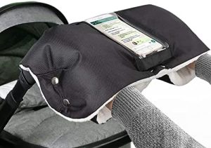 Guantes de Silla de Paseo,Guantes Carrito Bebé,Cochecito de Bebé Guante,Guantes Impermeables con Forro Polar Interior con Funda Transparente para Teléfono Invierno Protege Manos Guantes(Negro)