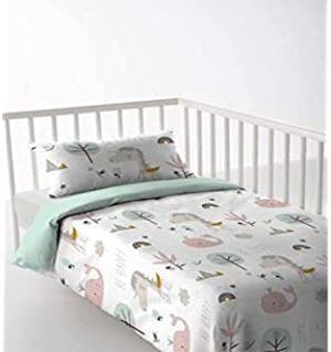 HACIENDO EL INDIO Rainbowland Funda Nórdica, Algodón, Blanco, Verde, Cuna (60x120)