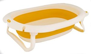 HKT Curvaso - Bañera para bebé, color amarillo para recién nacido, portátil, plegable, plegable, grande, para piscina y 3 patos de tiempo de baño incluidos