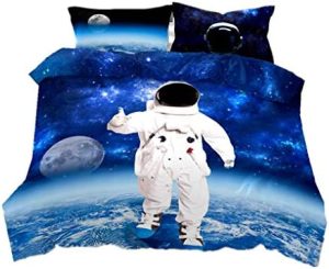 HNHDDZ 3D Astronauta Juego de Cama Universo Galaxia Cielo Estrellado Funda Nórdica y Funda de Almohada Azul Negro Microfibra Niño Niño (Estilo 4, 150x200 cm - Cama 90 cm)