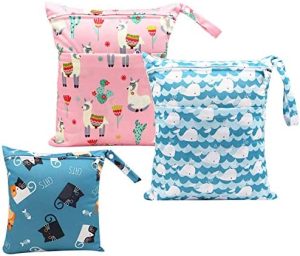 HOTLIKE Bolsa de Pañales, 3PCS Bebé Reutilizable Impermeabilizan Bolsa con Cremallera Impermeable para Mamá, Wetbag Portátil Organizador de Viaje, Playa, Gym (Estilo 2)