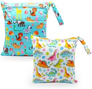 HOTLIKE Bolsas Pañales Impermeable, 2 PCS Reutilizable Wetbag, Organizador de Pañales Bebe, Portátil Bolsa Mamá, Wet Bag Guardería, Bolsas Bebe de Colgar Neceser Viaje, Playa, Piscina, Deporte (Azul)