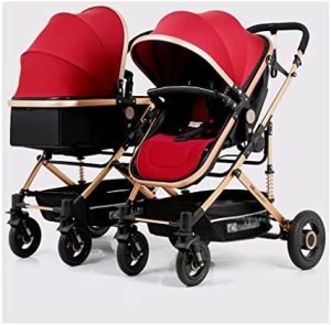 HSIKUML Cochecito de bebé Gemelo, Cochecito de Doble Asiento Plegable con Respaldo Ajustable, Carro de Viaje for recién Nacidos y niños pequeños, Mango de Empuje y reposapiés, Ruedas con Cerradura