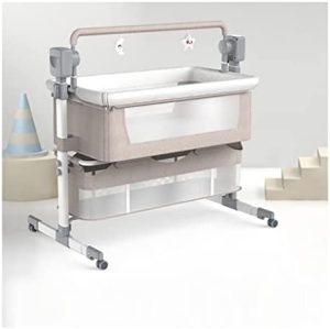 HSIKUML Cuna Mecedora eléctrica, Columpios Musicales for bebés, Cuna for bebé con Control Remoto, Cama Plegable 3 en 1 de Altura Ajustable con Cesta de Almacenamiento (Color : Khaki)