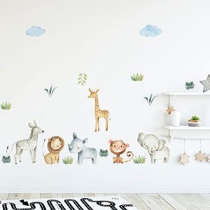 HaoFuJi Pegatinas Infantiles Pared Safari Animales Adhesivos Pared Animales Mono León Elefante Pájaro Habitación Niños Bebés Guardería Dormitorio Salones Comedor