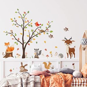HaoFuJi Vinilos Infantiles Pared Animales Erizo Ciervo Zorro Pájaro Adhesivos Pared Árbol Hongo Flores Plantas Decoracion Salones Comedor Habitación Niños Bebés Guardería Dormitorio
