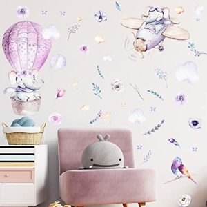 HaoFuJi Vinilos Infantiles Pared Globo Aerostatico Flores Niña Combatiente Salon Adhesivos Pared Animales Elefante pájaro Decoracion Salones Comedor Habitación Niños Bebés Guardería Dormitorio