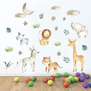 HaoFuJi Vinilos Infantiles Pared animales león jirafa zorro cebra Elefante Salon Adhesivos Pared Plantas Decoracion Salones Comedor Habitación Niños Bebés Guardería Dormitorio