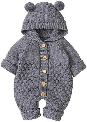 Haokaini Mono de Mameluco de Punto con Capucha de Oreja de bebé recién Nacido Mono para niños niñas