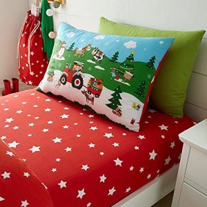 Happy Linen Company Set de Fundas Infantiles para edredón - Reversible - Animales de Granja navideños - Verde - Set Adicional de Fundas para Almohada Infantil