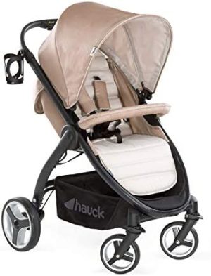 Hauck Lift Up 4 - Silla de paseo con asiento amplio, ligera, chasis aluminio, plegado libro con una mano, desde nacimiento hasta 25 kg, manillar regulable en altura, botellero, Fungi (beige)
