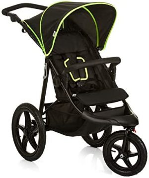 Hauck Runner, Silla de Paseo con 3 Ruedas Neumaticas, desde el Nacimiento hasta 25kg, Compacto, Carrito Plegable Bebe, Ruedas Giratorias XL con Camara de Aire, Capota UV 50+, Negro/Amarillo Neón
