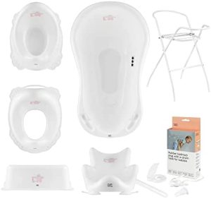 Hylat Baby Juego de baño para bebé con marco y asiento de baño - para recién nacidos y bebés - estable y cómodo, color blanco