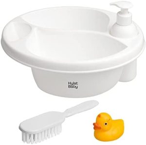Hylat Baby Lavabo para cambiador, 3 cámaras, con prácticos accesorios, para lavar fácilmente al bebé desde los 0 meses, ovalado Blanco Con accesorios