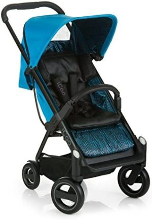 ICOO Silla de Paseo Compacta Acrobat hasta 18 kg con Función de Tumbado desde el Nacimiento, Plegable con una Mano, Ligero - Chassis de Aluminio, Manillar Regulable en Altura, Reflectores - Azul