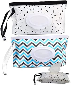 IUDWCG 2 Pcs Dispensador de Toallitas,Funda Humedas Toallitas Bebe, Bolsa Toallitas Bebe Portátil, Viajes Bebe Mojado Tejido Caja, con Estuche para Porta Toallitas Reutilizable y Rellenable